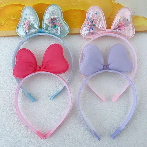 Sweet Cute Kids Quicksand Hairband Three Dimensional Bowknot Jelly Colors Glitzy Sequins防滑齿 Plastic Fabric Headband For Girls Daily Hair Accessories Gift