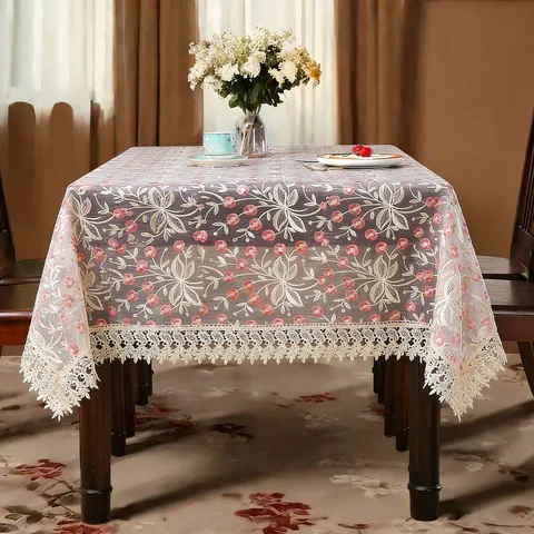 Pastoral Lace Embroidered Tablecloth Hollow Transparent Table Cloth Pink Floral Table Cover For Home Dining Room Decor