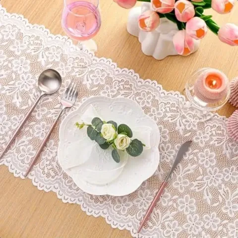 European White Cotton Blend Lace Table Runner With Bow Decorative Long Table Cloth For Dining Table Home Decor