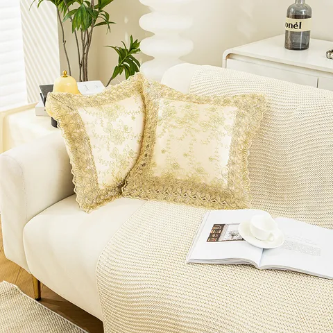 European Light Luxury Lace Embroidery Cushion Cover Minimalist Decorative Throw Pillow Case For Sofa Car