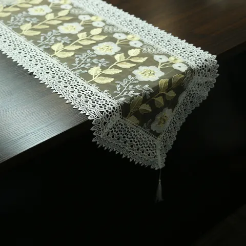 Amerikanischer Stil Blumen Bestickter Tischläufer Spitze Quaste Tischdecke Langer Teeschrank Kommode Abdeckung Heimdekoration