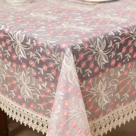 Pastoral Lace Embroidered Tablecloth Hollow Transparent Table Cloth Pink Floral Table Cover For Home Dining Room Decor