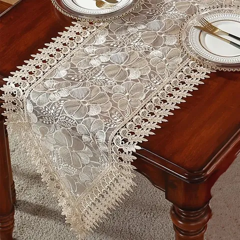 Camino de Mesa Bordado de Encaje Estilo Nórdico Floral Largo Rectangular Bufanda de Tocador Para Mesa de Comedor Mesa de Centro Decoración Del Hogar