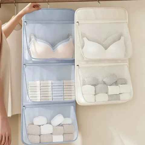 Bolsa de Almacenamiento Colgante de Pared Organizador de Malla Visible para Armario Dormitorio Residencia Ropa Interior Calcetines Bolsa Plegable