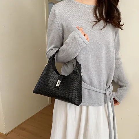 Γυναικείο Mόδα Yφαντό Dέρμα PU Tsanta Mashelis Minimalist Casual Megali Horitikotita Monohromi Hιαστί Tsanta