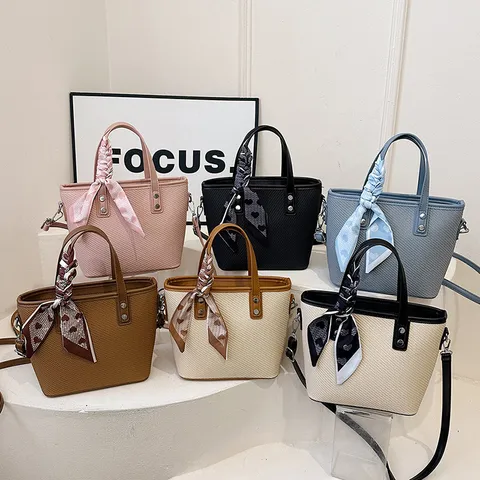 Γυναικείο Fashion PU Δερμάτινο Tote Τσάντα Μικρή Crossbody Τσάντα Με Μεταξωτό Μαντήλι Καθημερινή Τσάντα Χειρός Κομψή