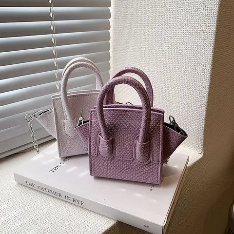 Women Fashion Mini PU Leather Snake Pattern Handbag Luxury Designer Style Small Square Crossbody Bag With Metal Chain