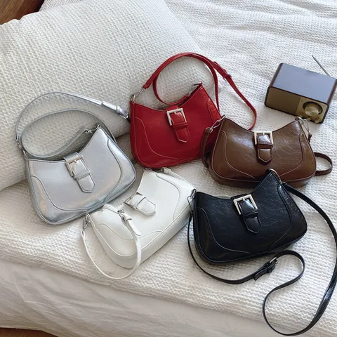 Dames PU Leer Okseltas Vintage Kleine Vierkante Schoudertas Trendy Veelzijdige Enkele Schoudertas Mode Handtas