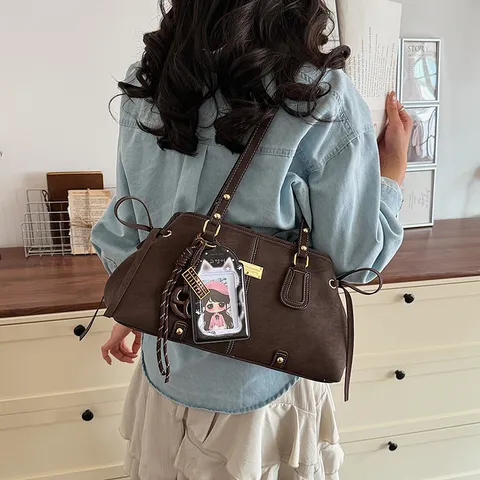 Γυναικεία Vintage Boston Τσάντα PU Δέρμα Casual Ώμου Χειρός Μεγάλη Χωρητικότητα Τσάντα Χειρός Με Κρεμαστό