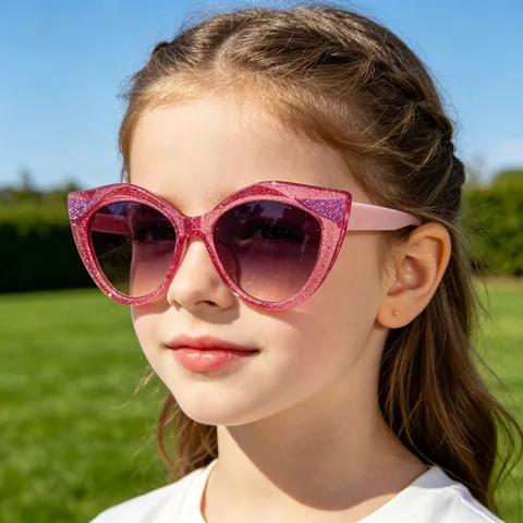 Kinder Katzenauge Glitzer Sonnenbrille Personalisierte Harz Vollrand Sonnenschutz Brille Für Kinder Outdoor Strand