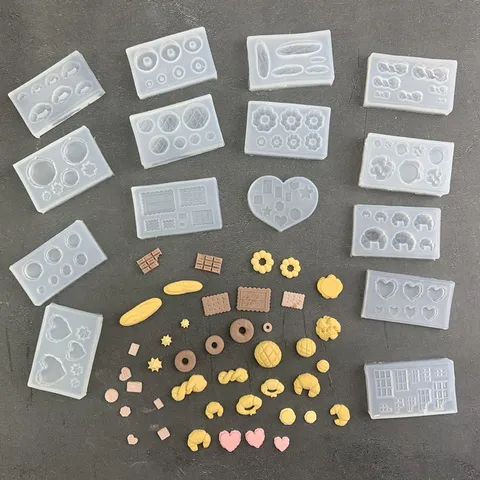 Miniature Food Simulation Silicone Mold For Clay Resin Casting Handmade Crafting Croissant Biscuit Cookie Waffle Donut Shape Mold