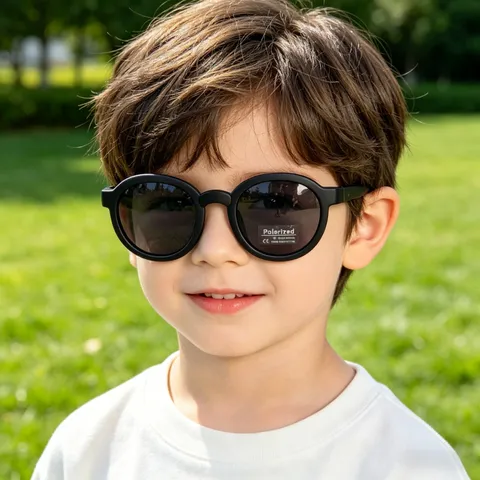 Kids Polarized Sunglasses Wavy Temples Cute Round Frame UV400 Sun Protection Shades For Boys Girls Casual Outdoor