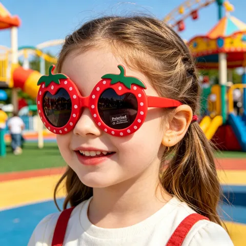 Kids Cute Cartoon Strawberry Sunglasses TPEE Full Frame Polarized UV400 Protection Shades Eyewear For Toddler Children Boys Girls Outdoor Daily Travel