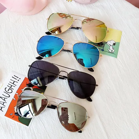 Gafas de Sol Aviador para Niños Montura de Metal Espejo Reflectante Gafas de Piloto Moda Colorido para Niños Protección Solar al Aire Libre