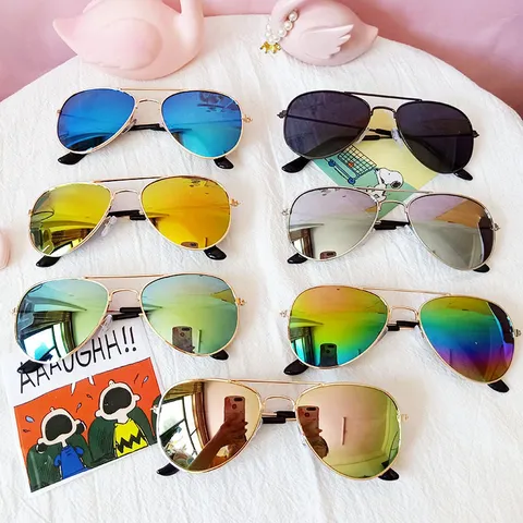 Gafas de Sol Aviador para Niños Montura de Metal Espejo Reflectante Gafas de Piloto Moda Colorido para Niños Protección Solar al Aire Libre
