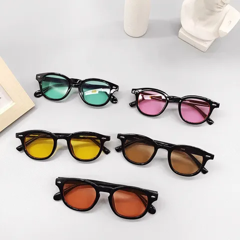 Trendvolle Kinder Zonnebril Vintage Rond Frame Transparante Lens Zonneschutz Brillen Voor Jongens Meisjes Outdoor Reizen Decoratieve Bril