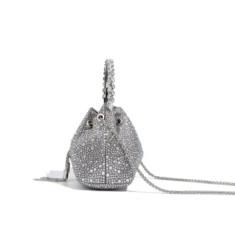 Bolso de Noche de Estrass de Lujo Mujer Bolso de Cubo de Cristal Brillante Acrílico Cadena de Metal Bolso Bandolera