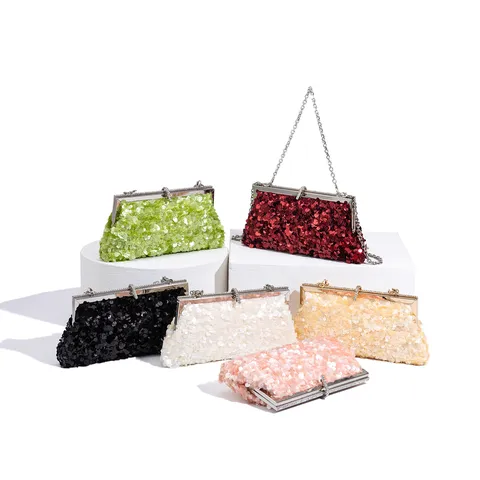 Women Luxury Sequin Evening Bag Elegant Party Prom Handbag Designer Metallic Chain Shoulder Crossbody Bag Wedding Clutch