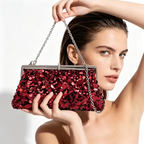 Women Luxury Sequin Evening Bag Elegant Party Prom Handbag Designer Metallic Chain Shoulder Crossbody Bag Wedding Clutch