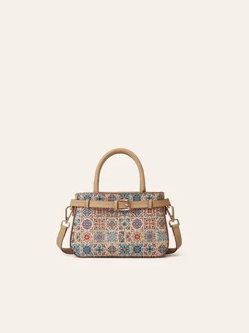 Bolso de Mano de Corcho Estampado Étnico para Mujer Bolso Bandolera con Patrón Geométrico Vintage Bolso Casual con Asa Superior