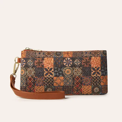 Mujeres Retro Bohemio Geométrico Estampado Cuero PU Sobre Bolso de Mano Monedero Largo