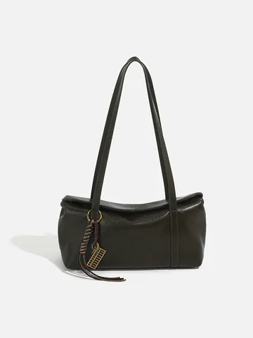 Mujer Retro PU Cuero Bolso de Hombro Moda Color Sólido Bolso Casual Diario Vintage Tote Bolso Con Colgante