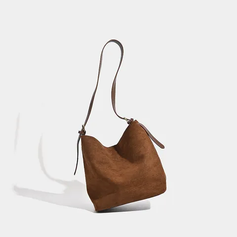 Sac Seau en Daim Style Coréen Femmes Grande Capacité Sac Bandoulière Épaule Commuter Couleur Unie Cuir PU