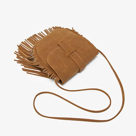 Women Vintage Faux Suede Crossbody Bag Western Style Tassel Saddle Bag Casual Shoulder Bag PU Leather Handbag