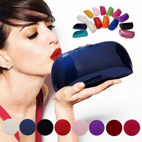 Bolsa de Maquillaje en Forma de Concha para Mujer Lentejuelas PVC Brillante Monedero Clutch Color Caramelo Organizador de Maquillaje de Viaje Portátil Bolso