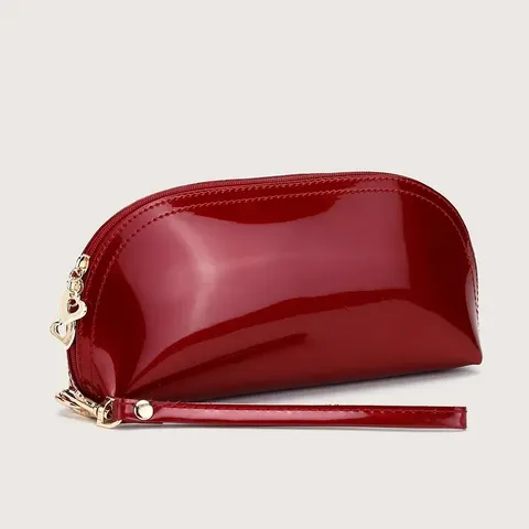 Bolsa de Maquillaje en Forma de Concha para Mujer Lentejuelas PVC Brillante Monedero Clutch Color Caramelo Organizador de Maquillaje de Viaje Portátil Bolso