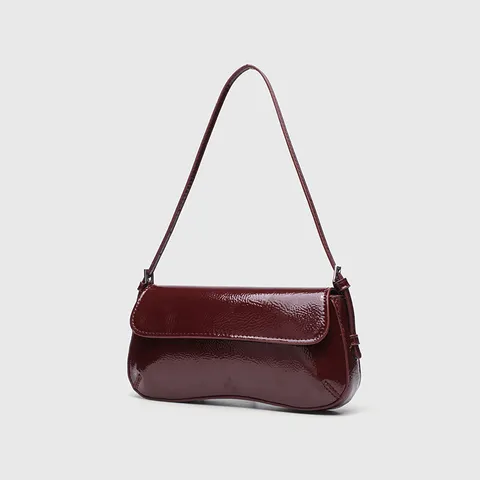 Bolso de Hombro Baguette de Cuero PU para Mujer Bolso de Mano Debajo del Brazo con Solapa Retro Commuter Color Sólido Moda Asa Superior