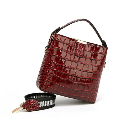 Bolso Balde Casual de Cuero PU para Mujer Patrón de Piedra Color Sólido Bolso de Hombro Moda