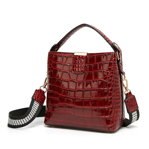 Bolso Balde Casual de Cuero PU para Mujer Patrón de Piedra Color Sólido Bolso de Hombro Moda