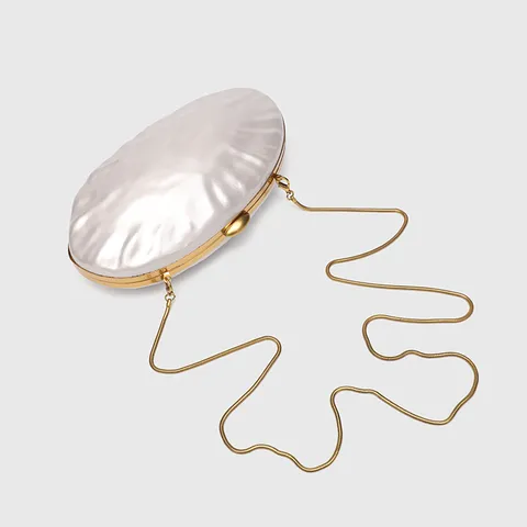 Borsa da Sera in Acrilico con Motivo Marmo Francese Pochette a Forma di Conchiglia Con Manico a Catena in Metallo Dorato Borsa da Festa per Donna