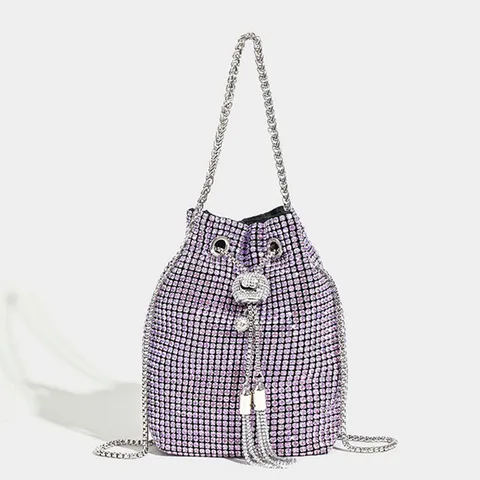 Bolso Cubo de Estrás de Moda Acrílico Borla Bandolera Mujer Lujo Banquete Noche Bolso de Mano