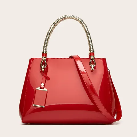 Moda PU Cuero Patentado Bolso Tote Gran Capacidad Bolso Casual Minimalista Elegante Mujeres Bolso Bandolera Con Asa de Metal