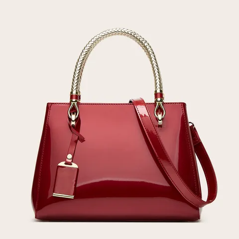 Moda PU Cuero Patentado Bolso Tote Gran Capacidad Bolso Casual Minimalista Elegante Mujeres Bolso Bandolera Con Asa de Metal