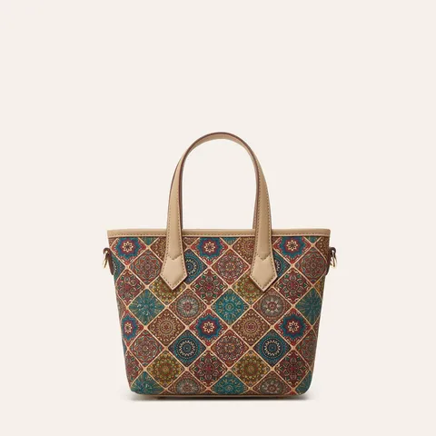 Bolso Tote de Corcho de Moda para Mujer Bolso de Mano Casual Estampado Geométrico Bolso Bandolera de Cuero PU