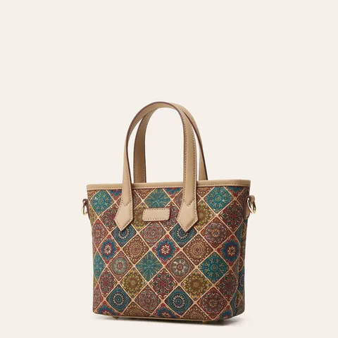 Bolso Tote de Corcho de Moda para Mujer Bolso de Mano Casual Estampado Geométrico Bolso Bandolera de Cuero PU