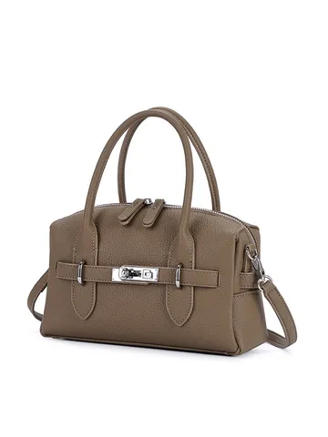 Women Fashion PU Leather Bowling Bag Luxury Designer Tote Handbag Casual Shoulder Crossbody Bag With Metal Lock