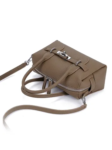 Women Fashion PU Leather Bowling Bag Luxury Designer Tote Handbag Casual Shoulder Crossbody Bag With Metal Lock