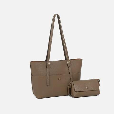 Bolso Tote de Gran Capacidad para Mujer en Cuero PU Bolso de Hombro Casual para Commuter Bolso Sencillo de Color Sólido con Pequeño Estuche