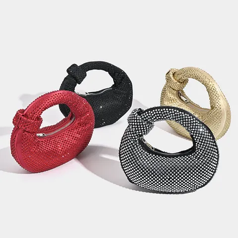 Diseño de Nicho Completo Diamante de Imitación Dumpling Bolso Mujer Moda Noche Bolso de Mano Embrague Versátil