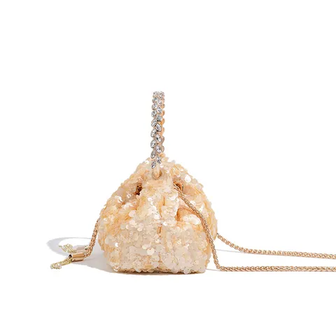 Mujer Moda Bolso de Noche Lentejuelas Bolso de Mano Asa Anillo Metal Bolso Bandolera Cadena Dama Fiesta Bolso de Hombro