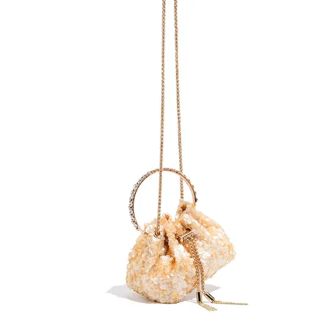 Mujer Moda Bolso de Noche Lentejuelas Bolso de Mano Asa Anillo Metal Bolso Bandolera Cadena Dama Fiesta Bolso de Hombro
