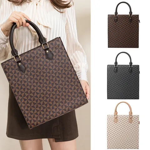 Damen Große Kapazität Tragetasche PU Leder Geometrischer Windmühlenmuster Druck Business Casual Handtasche Umhängetasche