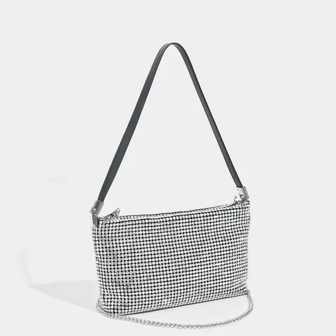 Bolso de Axila de Estrás de Moda para Mujer Cuero PU Hombro Único Bandolera Cadena Bolso de Mano Cartera de Noche