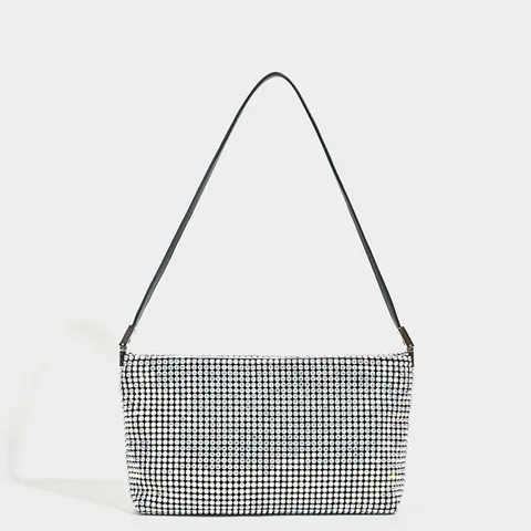 Bolso de Axila de Estrás de Moda para Mujer Cuero PU Hombro Único Bandolera Cadena Bolso de Mano Cartera de Noche