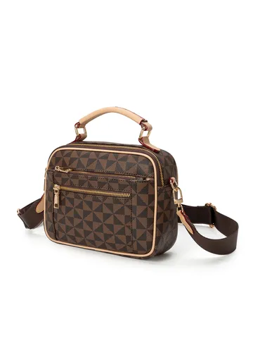 Bolso de Mano de Cuero PU de Moda para Mujer Casual Versátil a Cuadros Estampado Geométrico Bolso Bandolera de Hombro