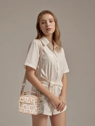 Bolso de Mano de Cuero PU de Moda para Mujer Casual Versátil a Cuadros Estampado Geométrico Bolso Bandolera de Hombro